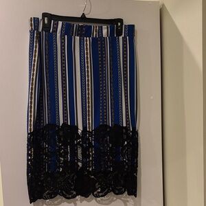 Chic Striped Blue and Black Lace Pencil Skirt